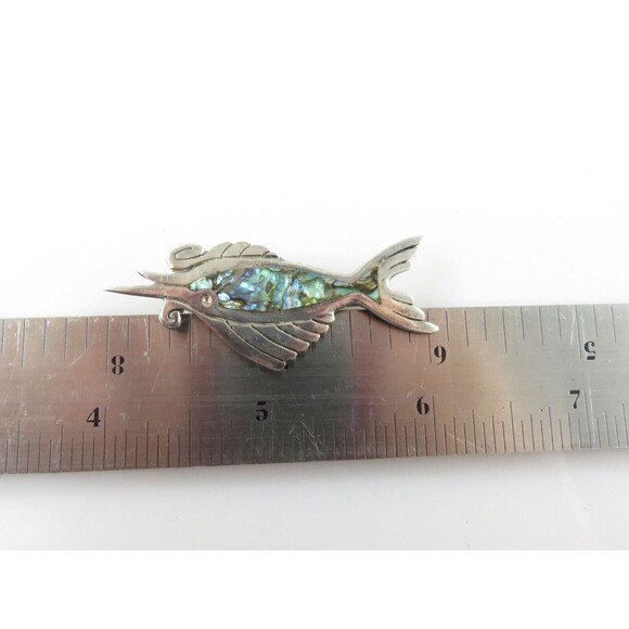 Vintage Sword Fish Pin Sterling Silver  Taxco PC Blue Abalone Inlay - Picture 7 of 7